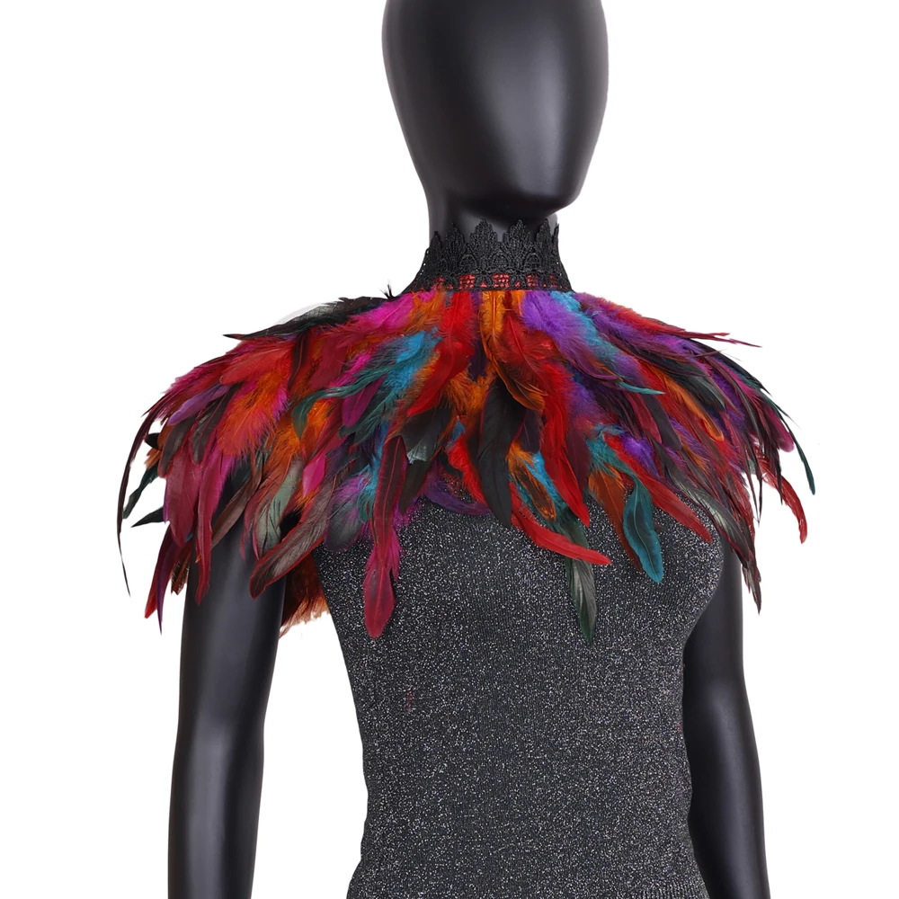 Women Harajuku Feather Shawl Gothic Feather wings epaulette pastel goth body harness,blackFeather wing body harness cage