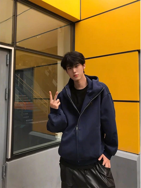 

Cleanfit American Sle Heavyweight толстовка с капюшоном на молнии, кардиган, мужская осенняя модная брендовая жесткая и синяя толстовка Haome k