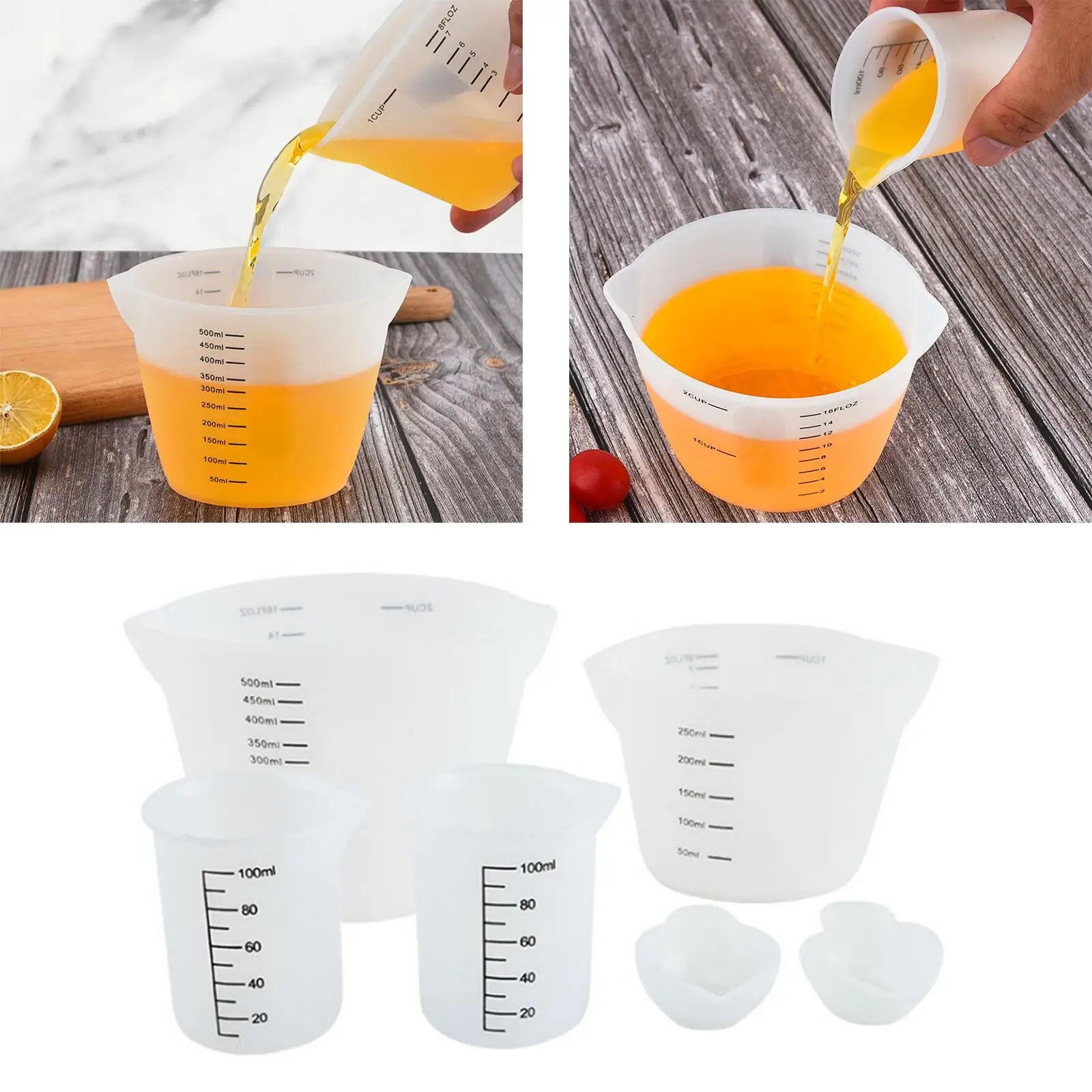 Non Stick Silicone Mixing Cups with Graduated Marks for Epoxy Resin Jewelry Making Wax Pouring Tools