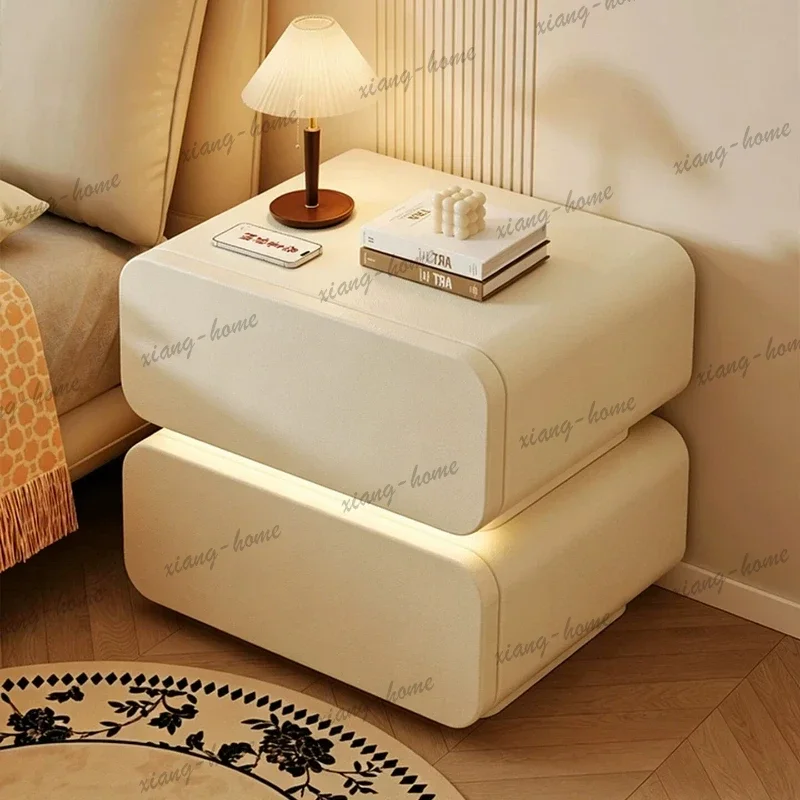 LJY Modern Italian Night Stand Khaki Secret Designer Fluted Bedside Table Wood Compartment Muebles Para Dormitorio Furniture Hom