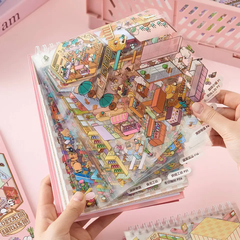 Mr Paper 3D Cabin Scene Stickers Book Visual Stacking Cartoon Scene Sticker Collection DIY Cabin Scene Stationery Stickers