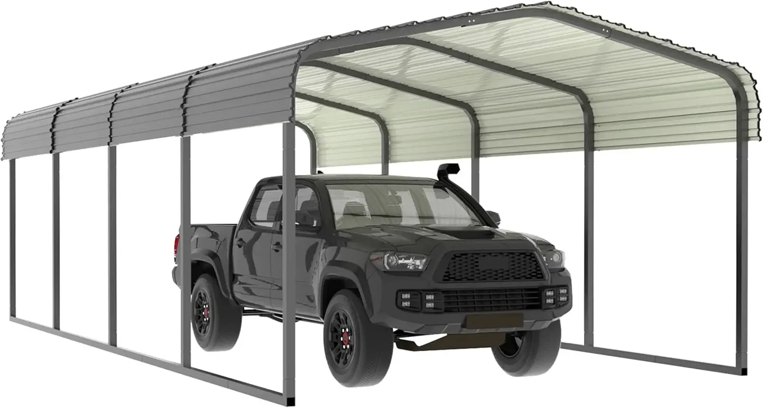 12x20 FT Outdoor Carport with Galvanized Metal Roof Heavy Duty Metal Carport Canopy Garage Car Shelter Shade for Car Truck