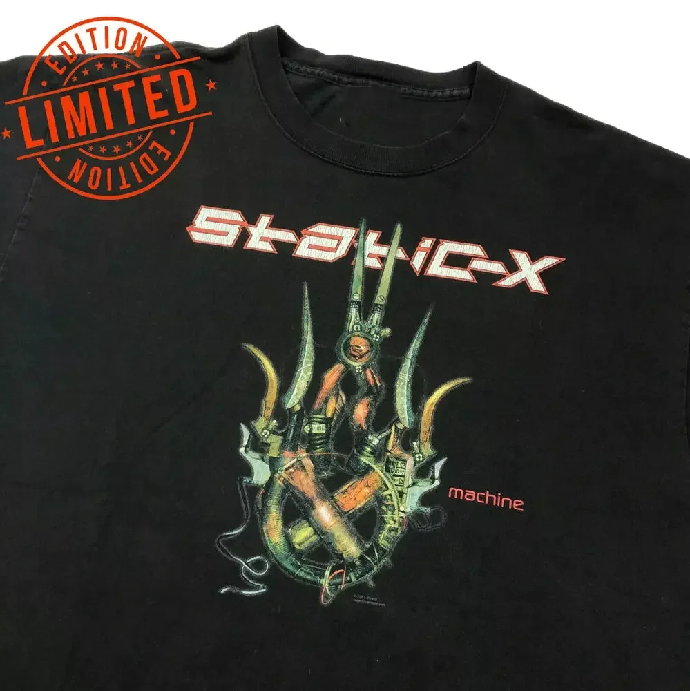 2001 Static X machine Men Black Cotton T-shirt Size