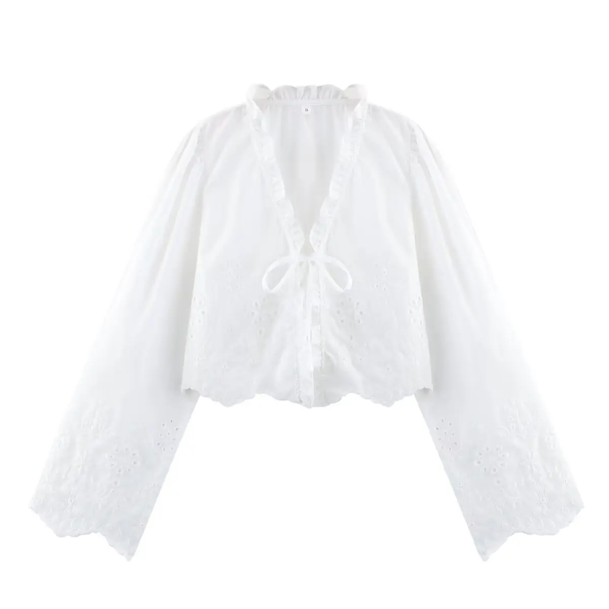 

TRAFZR Elegant Women's Shirt Boho Chic Woman Embroidered Shirts Female Blouse Top 2025 Hawaiian Summer Vintage Ruffle Crop Tops