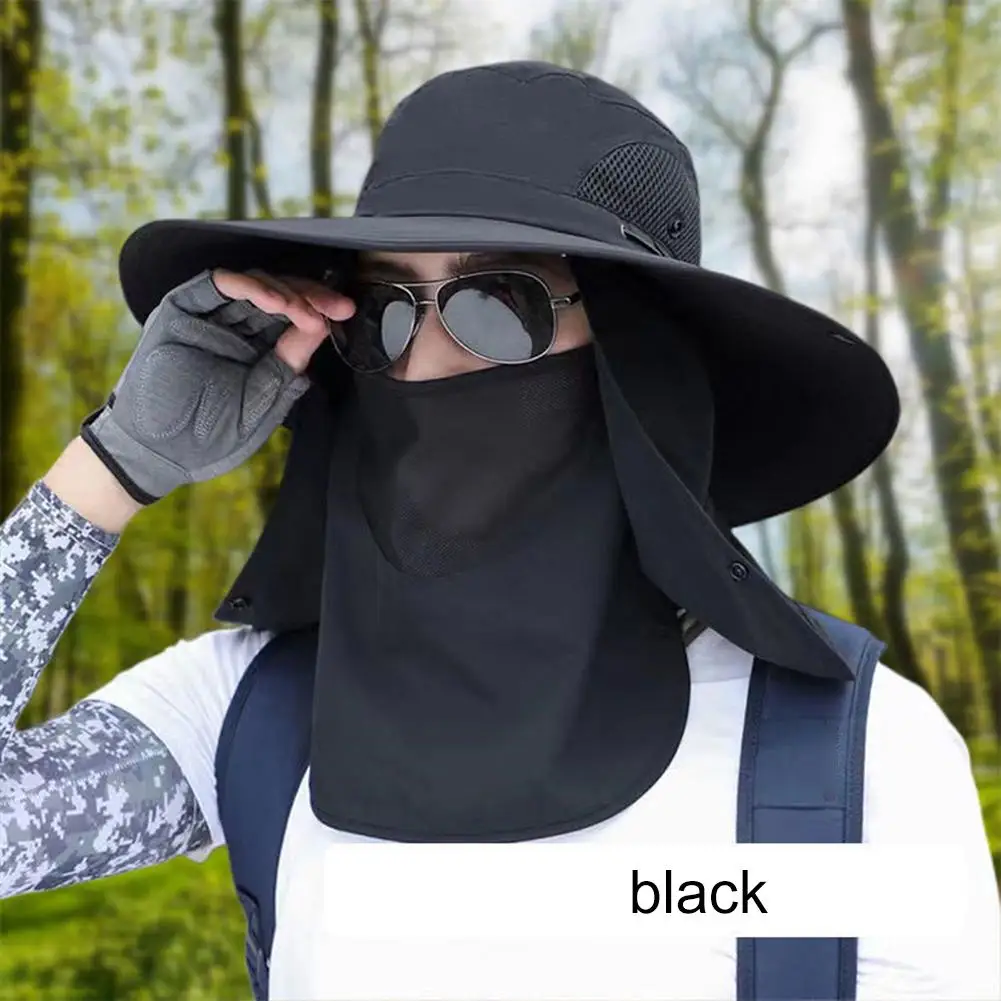 

1pc Wide Brim Protection Sun Hat With Detachable Cover Breathable Fisher Hat For Outdoor Fishing Hiking Beach Cap