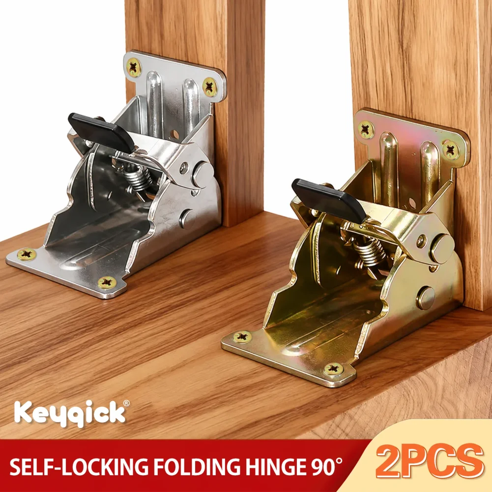 2pcs/4pcs Self-Locking Folding Hinge, Silver, Gold.90 Degree Right Angle, Thickened Steel for Table Stool Coffee Table,