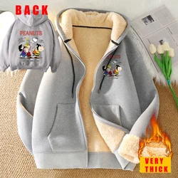 Snoopy Zip Up Hoodie Men Anime Hoodies Thickened Warm Hooded Sweatshirts Casual Sports Coat 2025 Winter Women Clothing Gift