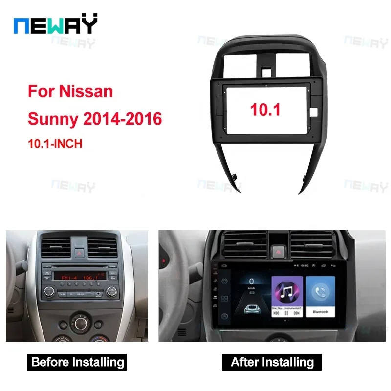 Car Radio Facial 10.1inch Frame For Nissan Sunny 2014-2016 with Wiring Cable Harness Connector plug Bezel