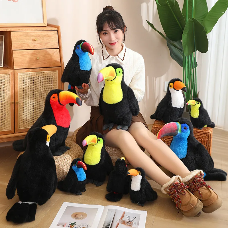 Toucan Plush Toy White Red Blue Yellow Beak Colors Multi Size Black Bird Stuffed Animal Shelf Display Holiday Gift Soft