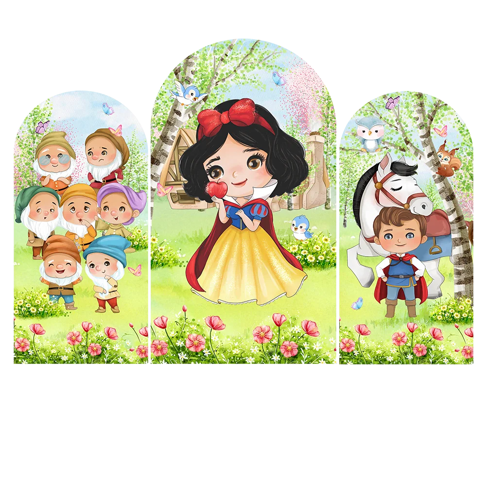 Cute Carton Snow White Party Wooden  Customized Backdrop Kid's Birthday Decoration Ba Party Backdrops Plinth Covers Photo Studio