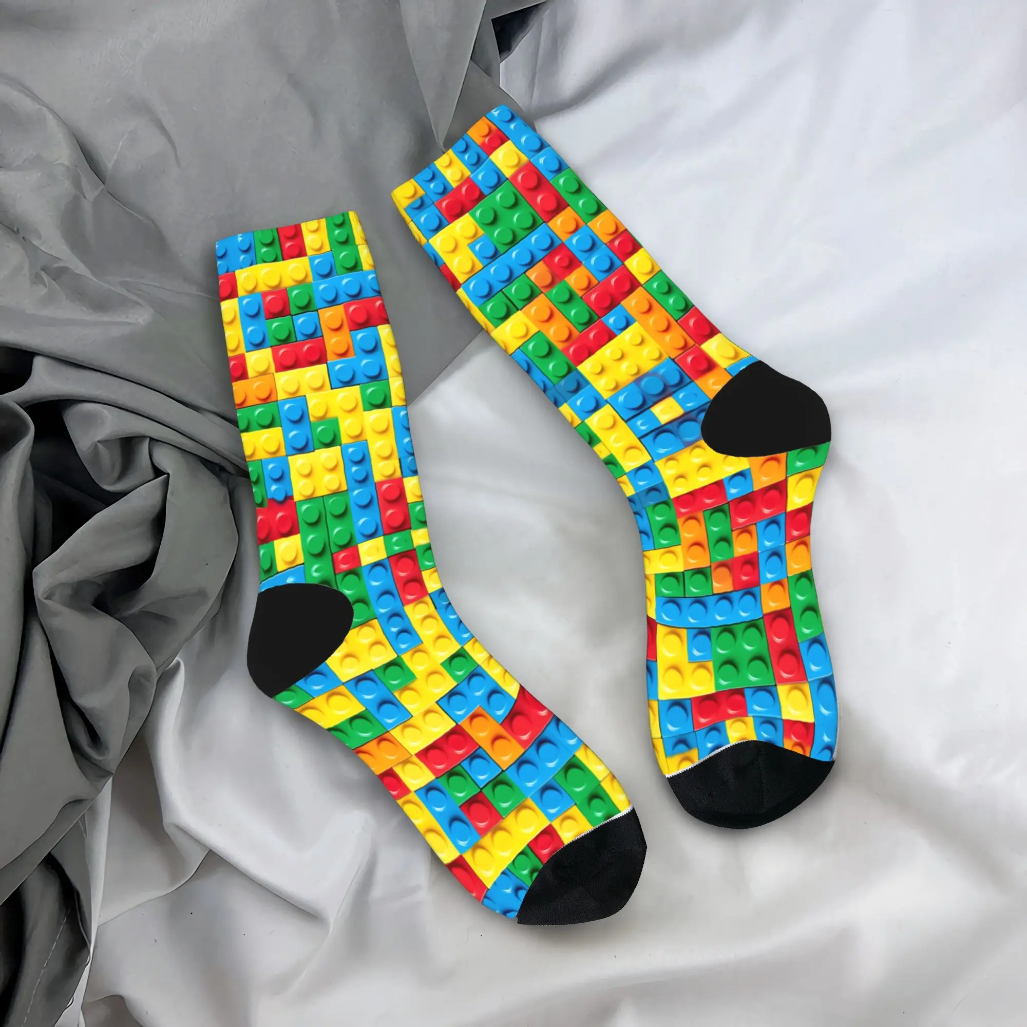 Couple Socks Bold Brick Print Colorful Building Blocks  Stockings Non Slip Warm Soft Socks Spring Korean Design Climbing Socks