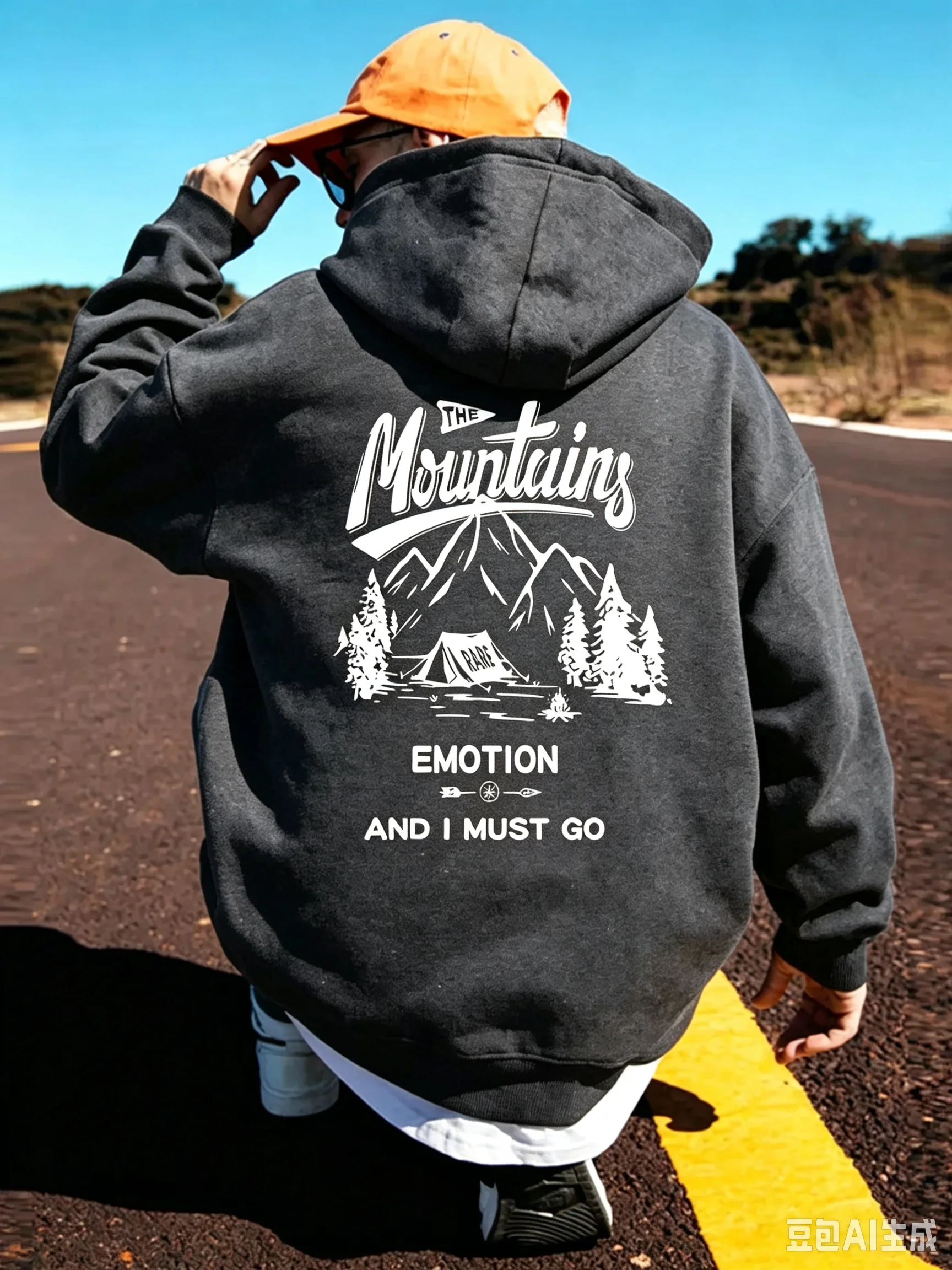 Men's Mountain Camping Tent Forest Outdoor Adventure Print Down Jacket for Autumn and Winter, Versatile Suitable for Daily Wear.