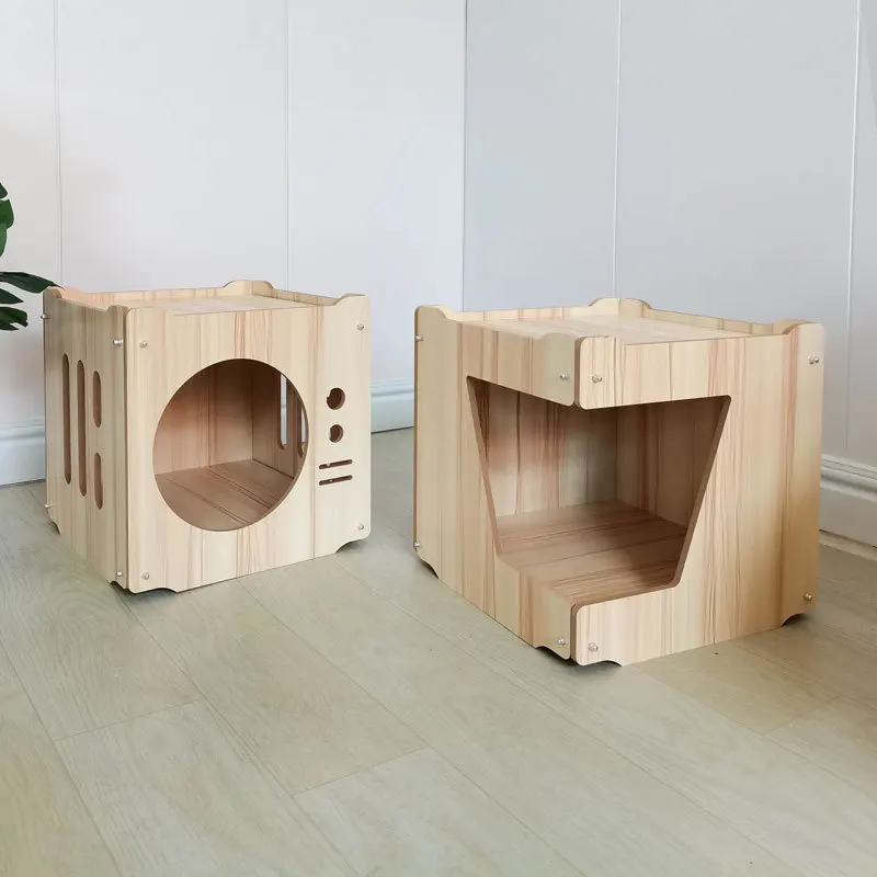 Umweltfreundliches Langlebiges Massivholz-Katzenbett, Modularer DIY-Katzenkäfig, Robustes Zusammengebautes Haustier-Katzenhaus-Möbelstück