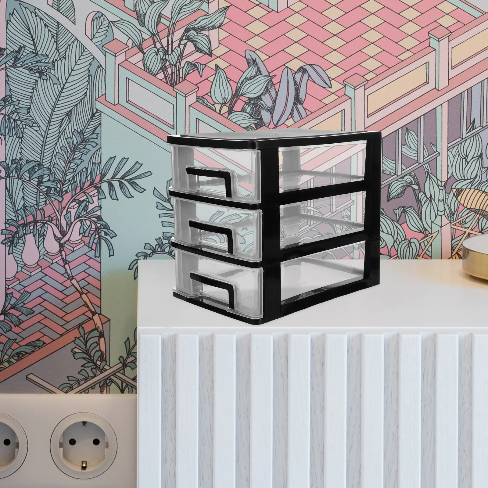 

Three-Layer Plastic Drawer Type Closet Portable Storage Cabinet Black Transparent Multifunction Organizer for Desktop Small