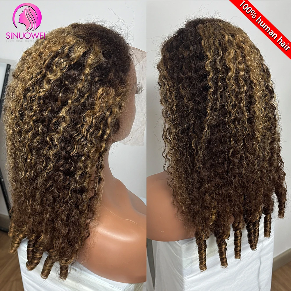 

Highlight Honey Blonde Burmese Curly Hair Wig Human Hair 13x6 HD Lace Frontal Wigs For Women 32 Inch Colored Wigs Cheap On Sale