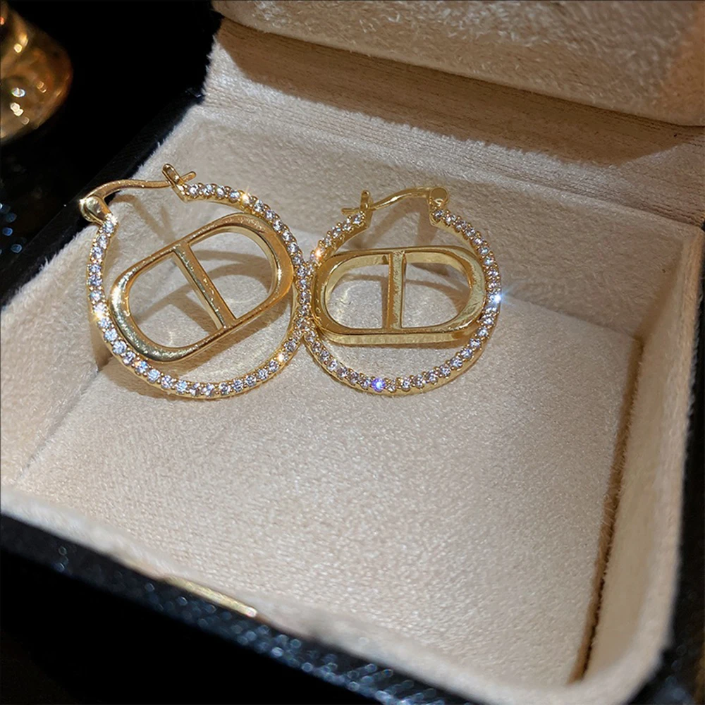Female Accessories Zircon Shape Sows Nose Geometric Ear Buckles Light Luxury and High-end Earrings Niche Fashion Jewelry view 2