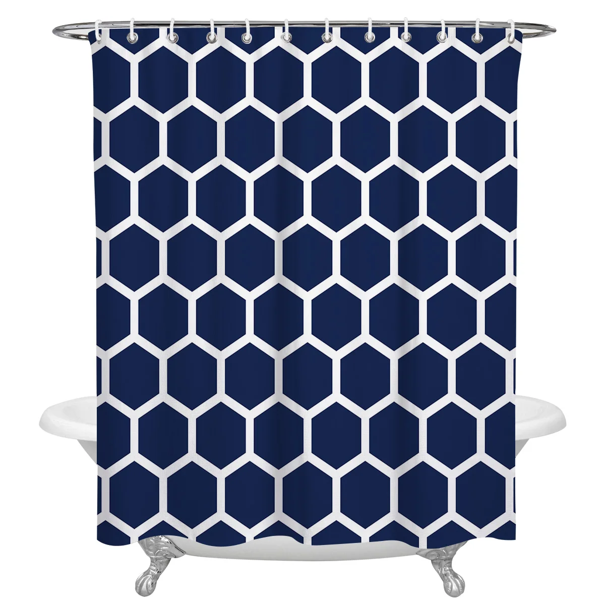 Morocco Hexagonal Indigo Blue Geometric Waterproof Bathroom Decoration Shower Curtain Printed Bath Curtains Bathroom Accessories