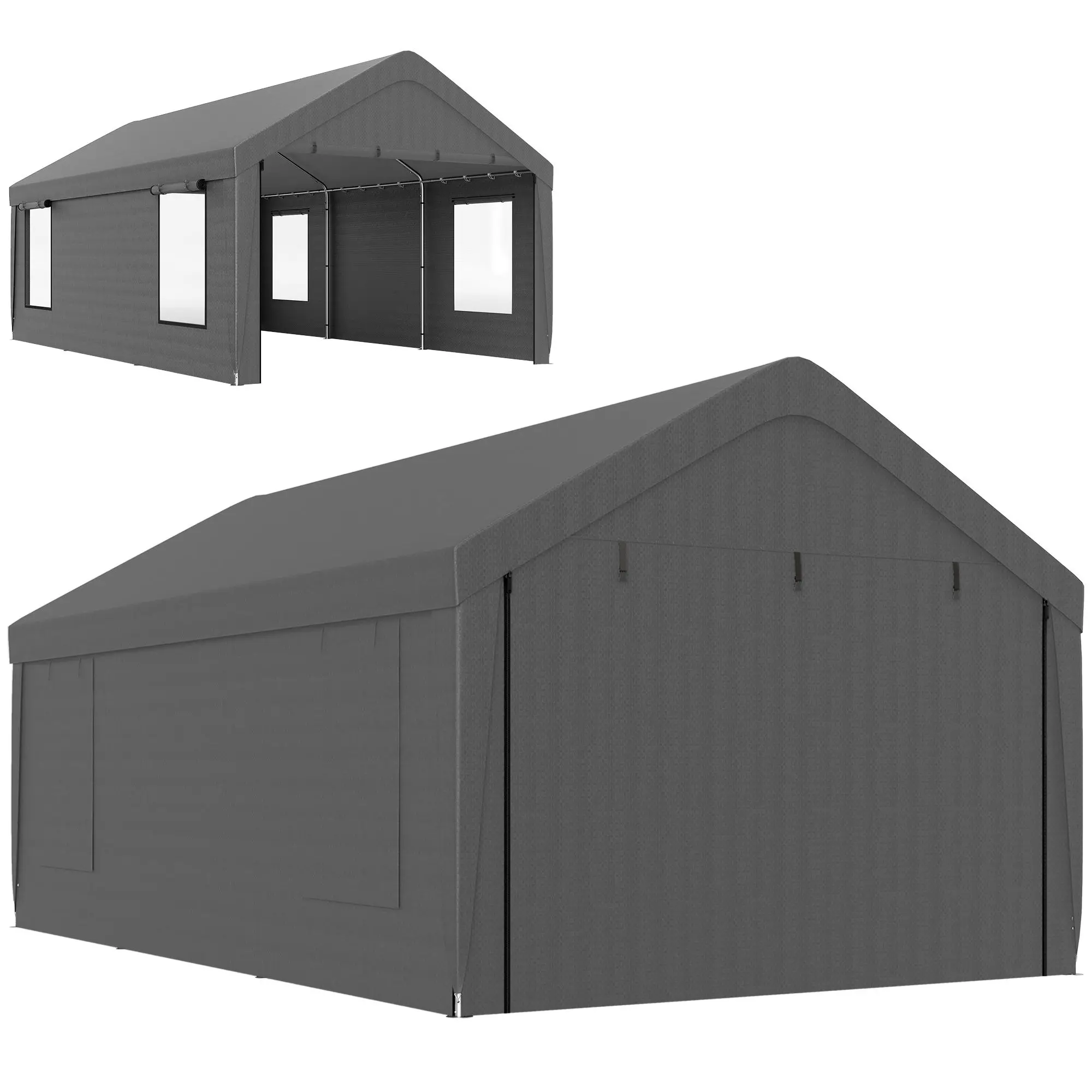 

Для автомобиля 12 x 20 футов с 2 свернутыми дверями, 4 окна, портативный гараж со съемными боковыми стенками для автомобиля, грузовика, темно-серый