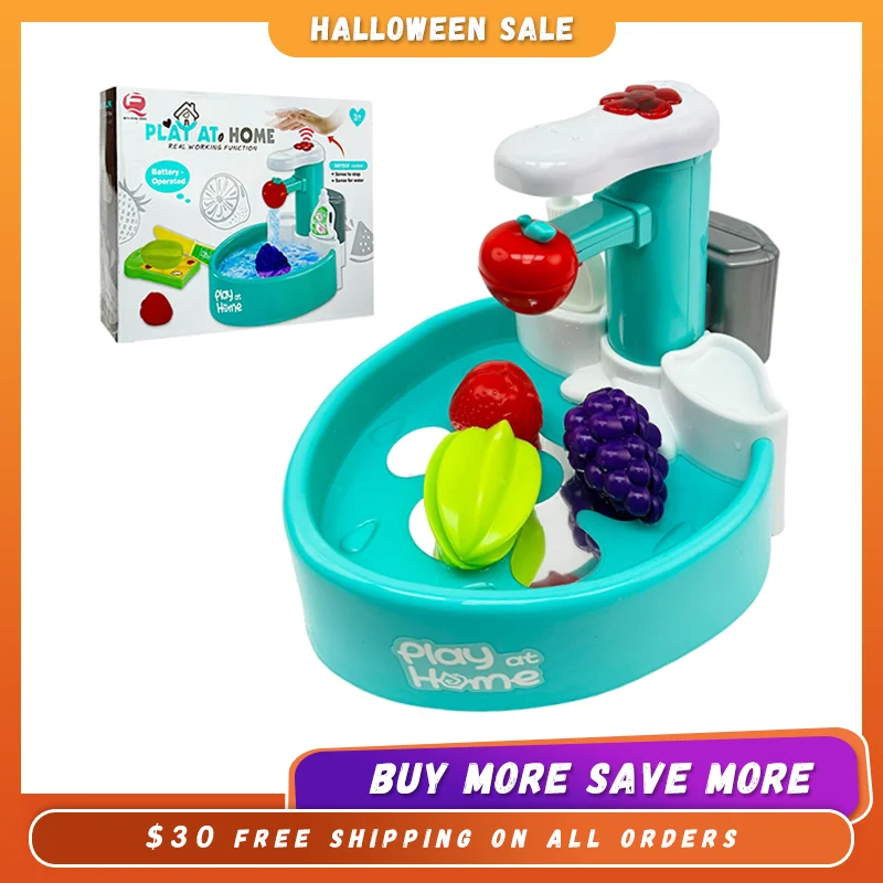 Hand Sensor Control Sink Kids Playset Kitchen Sink Toys, Running Water Pretend Play Wash Up Kitchen Sets