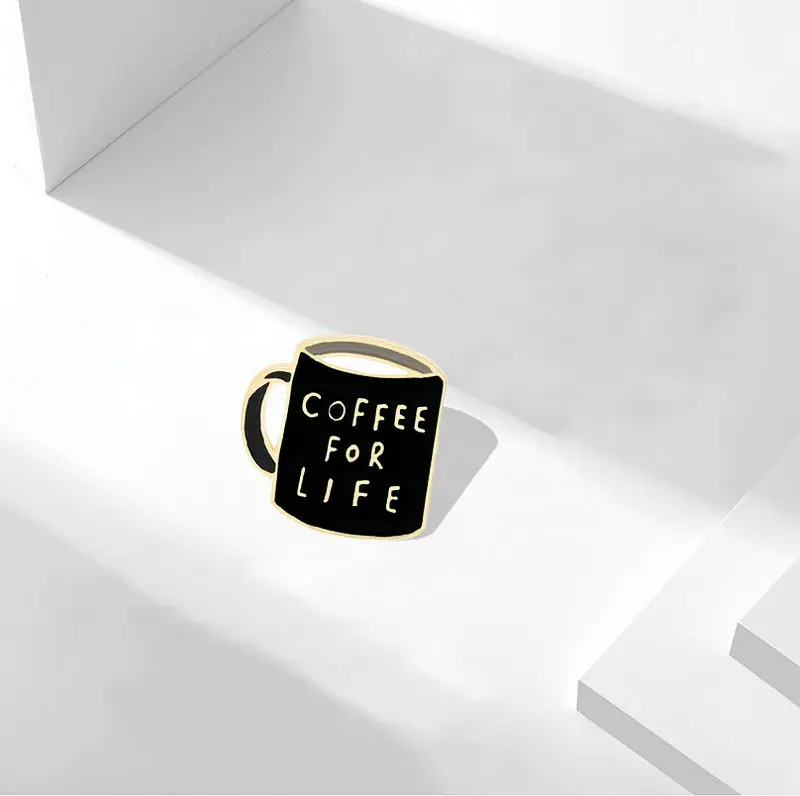 

Coffee First Life Enamel Pin Black Coffee Mug Banner Brooch Bag Clothes Lapel Pin Badge Coffee Cafe Jewelry Gift for Friends