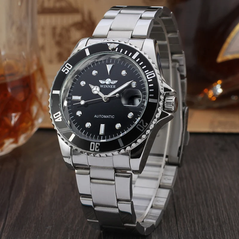 T-WINNER Sport Fashion Bezel Design Man Watches Date Automatic Mechanical Calendar Waterproof Stainless Steel Casual Male Clock