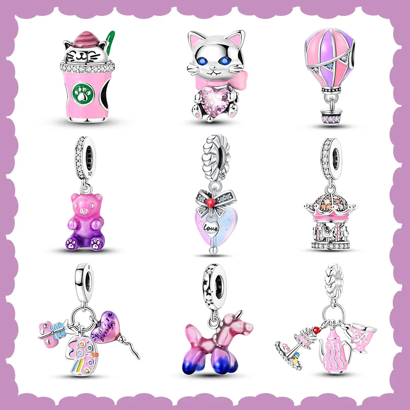 925 Sterling Silber Karussell Katze Heißluft ballon Charm Perlen geeignet für Pandora Original Armband DIY Mode Geschenk machen