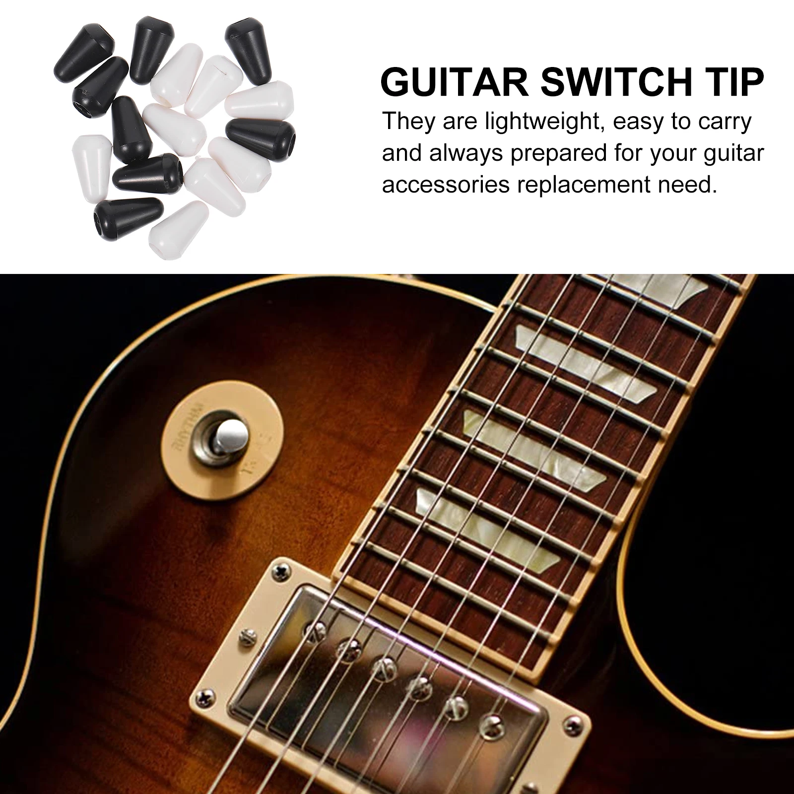 

16pcs Toggle Tip Knob Caps Electric Replacement Button Lid 2 Colors Compact Lightweight Durable Guitar Accessories Guitar Cap
