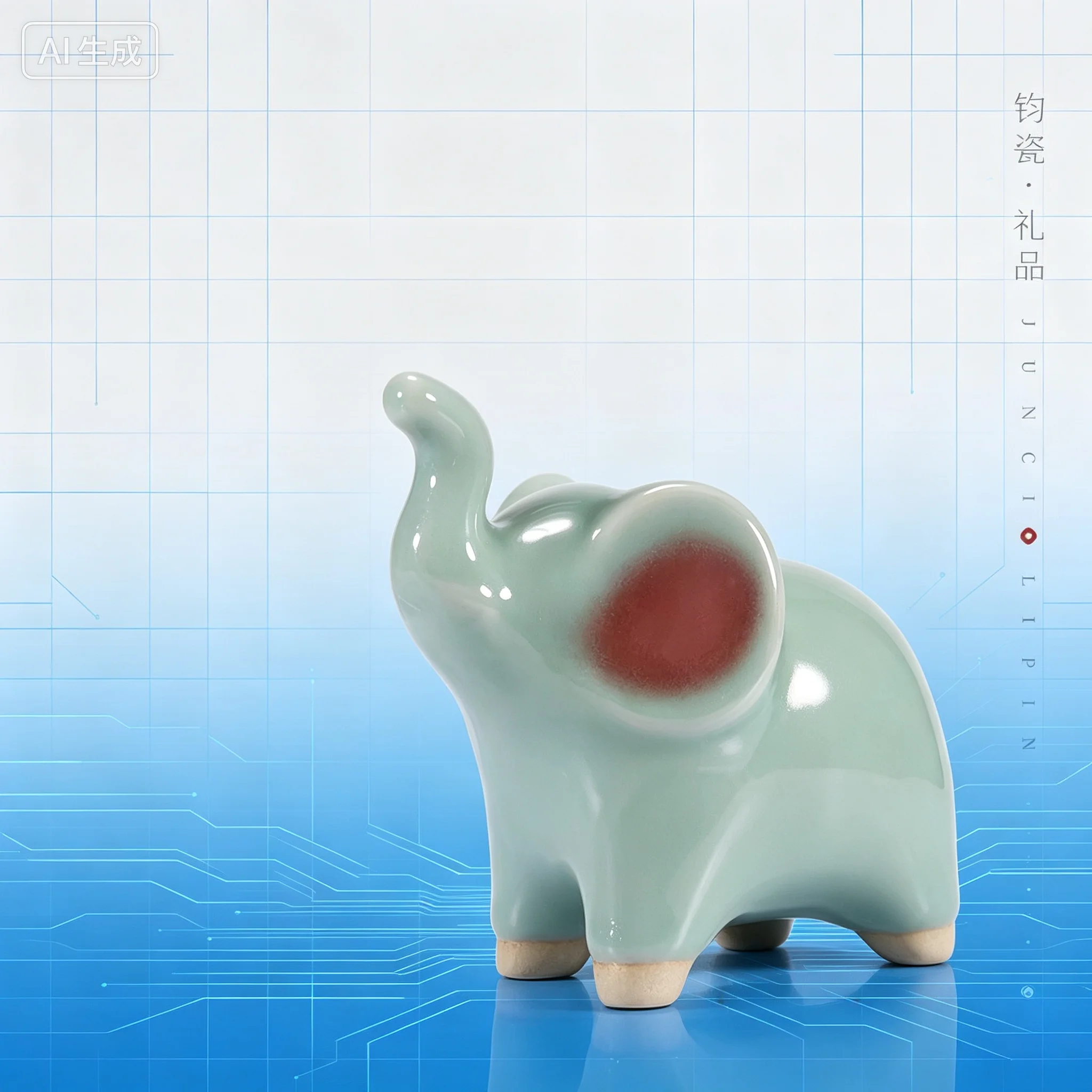 Handmade Jun Porcelain Ornament Green Kiln Changed Jun Porcelain Elephant Brings Wealth And Good Luck