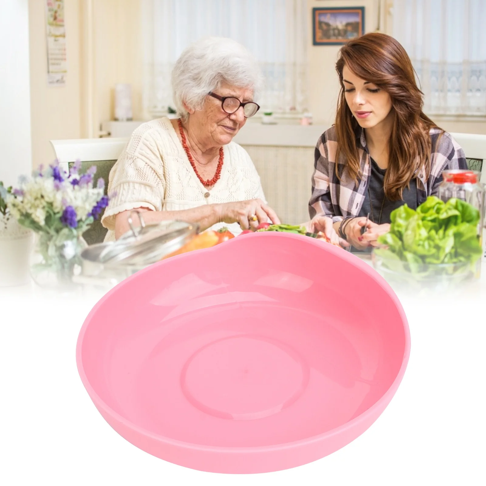 Round Scoop Dish Widened Plate NonSlip SpillProof Elderly Disabled Care Tableware with Suction Cup Base Pink