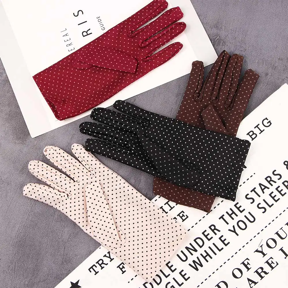 NEW Fashion Women Gloves Cotton Summer Sunscreen Gloves Lace Patchwork Thin Gloves Breathable Driving Dot Gloves