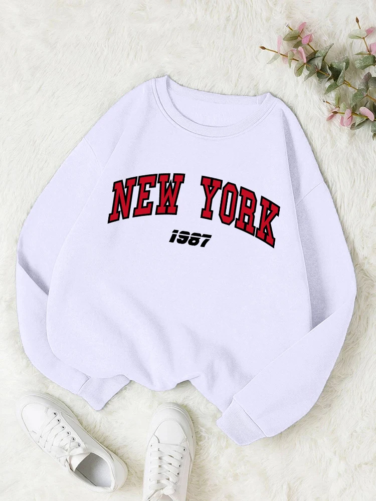 

New York 1987 Letter Printing Woman Hoody Casual Comfortable Sweatshirt Fashion Casual Soft Hooded Simple Autumn Warm Clothing