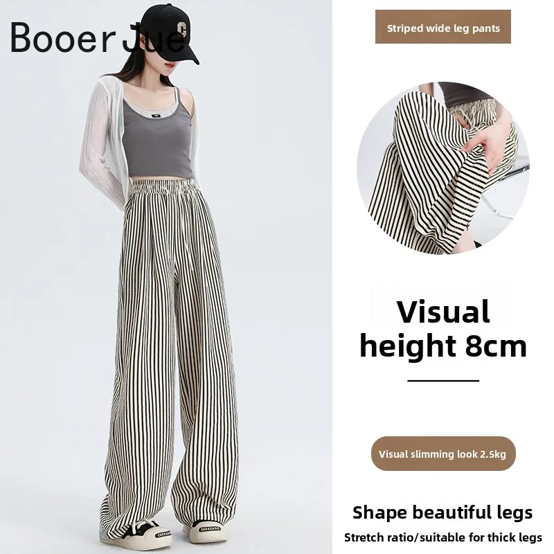 Women's Straight Leg Pinstripe Yoga Gym Fitness Running Trousers Wide-leg High Waist Office Business Pants Casual Striped Dressy