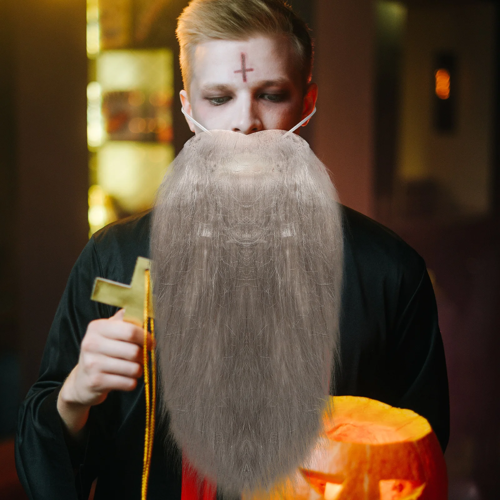 Barba finta realistica Baffi Barba lunga di Halloween per uomo Festa in costume Divertente travestimento per capelli finti facciali