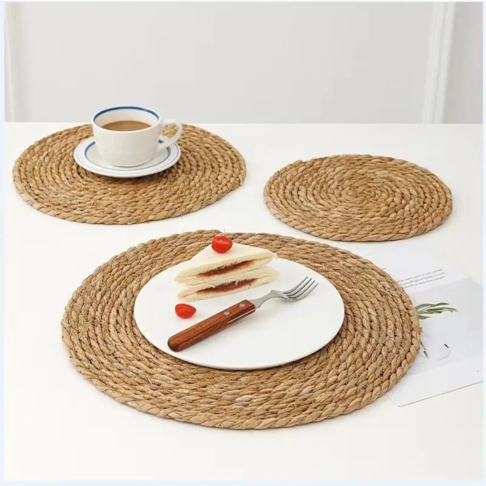 Straw Braided Round Handwoven Rattan Placemats Non-Slip Heat Resistant Natural Woven Table Mats Pot Mat Home Decoration