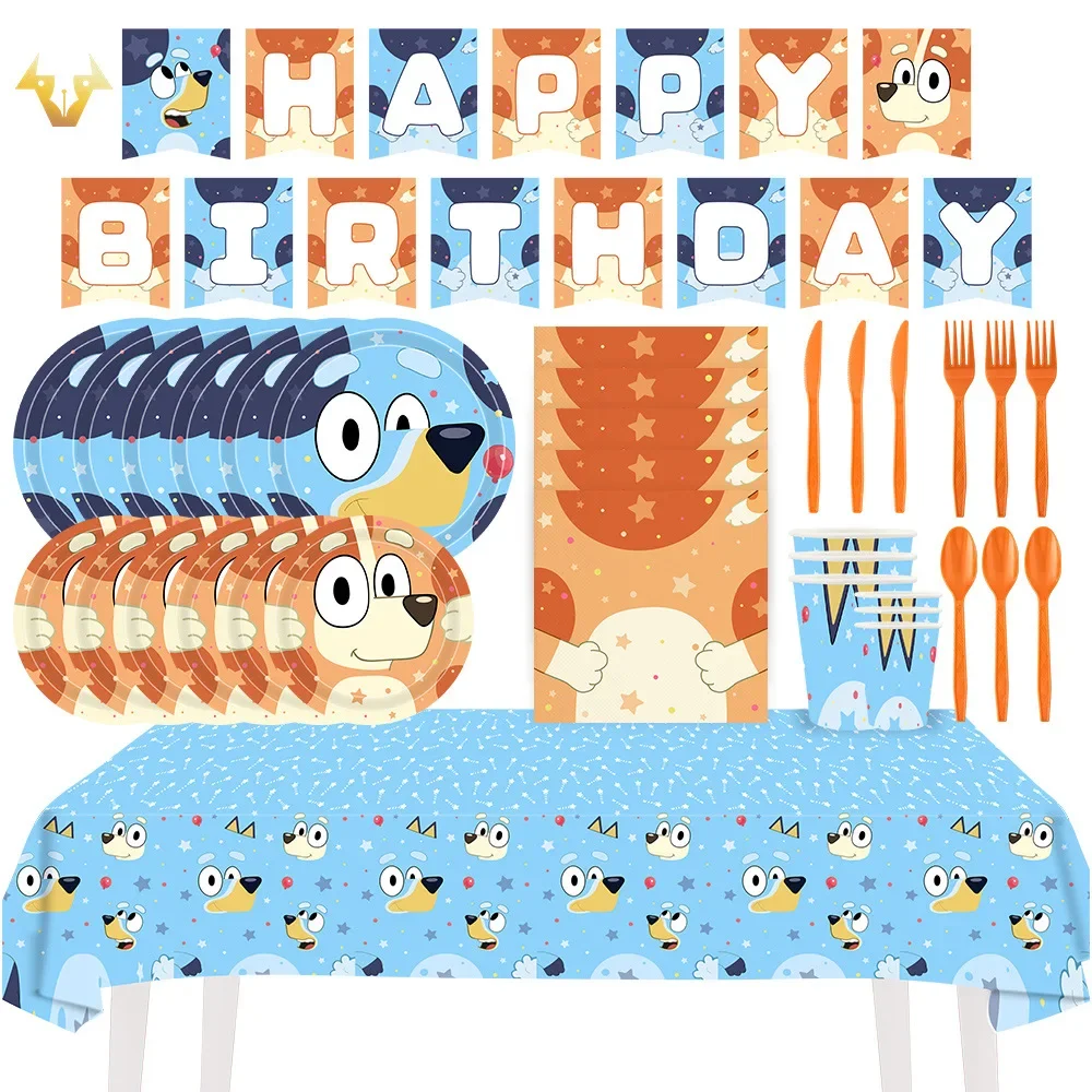 Cartoon Dog Blueyed Bingos Festa di compleanno Stoviglie Tazze Piatti Tovaglia Set di palloncini Baby Shower Forniture per feste di compleanno