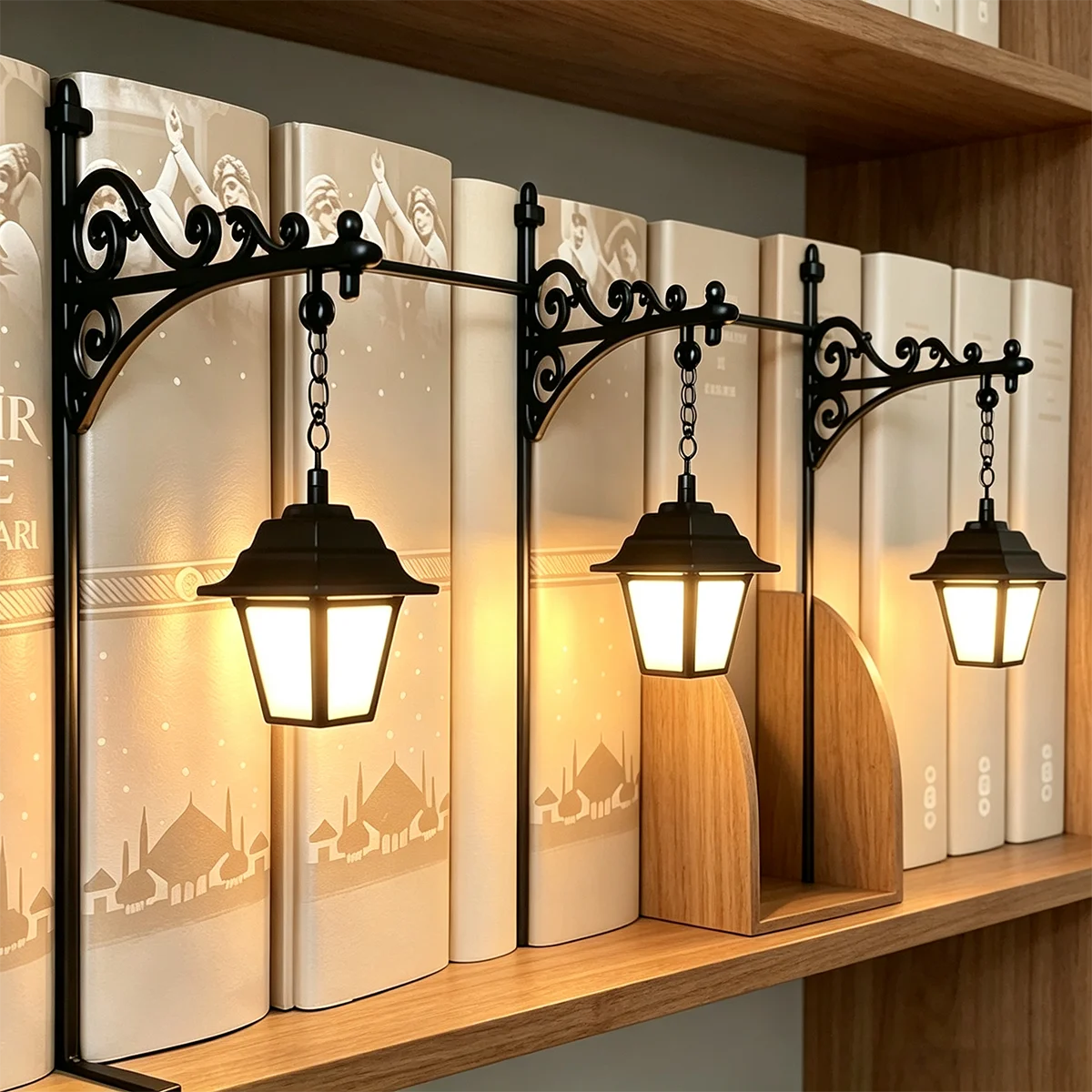 1/2/3PCS Vintage Library Lantern Statue Tabletop Bookshelf Home Decorations, Funny Ghost Figurine Decorative Mini Bookshelf Lamp