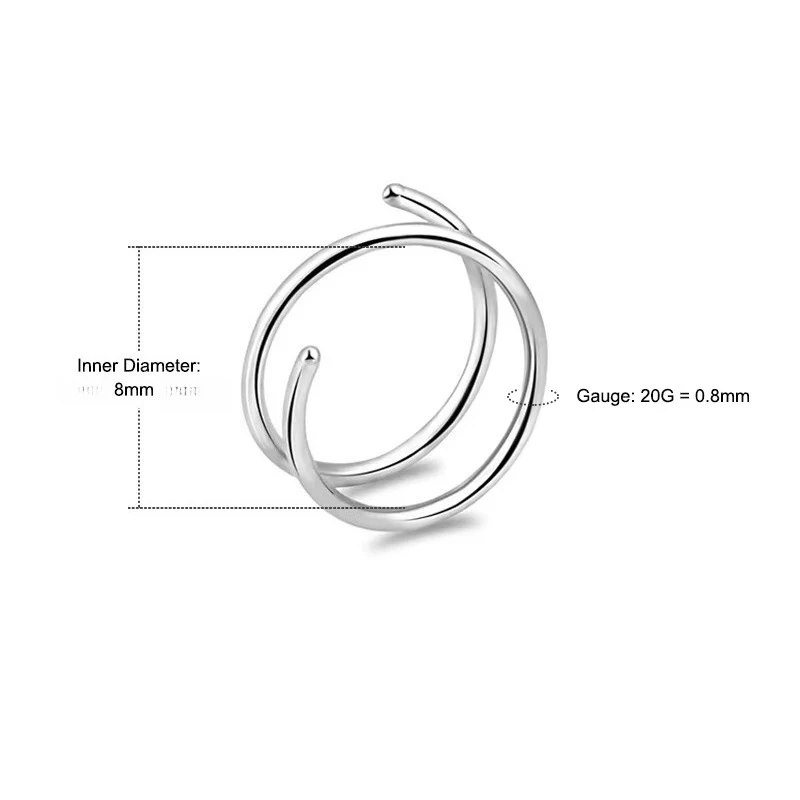 6pcs/lot 20G Stainless Steel Nose Ring Surgical Steel Spiral Twist Cartilage Helix Piercing Jewelry Double Hoop Earrings