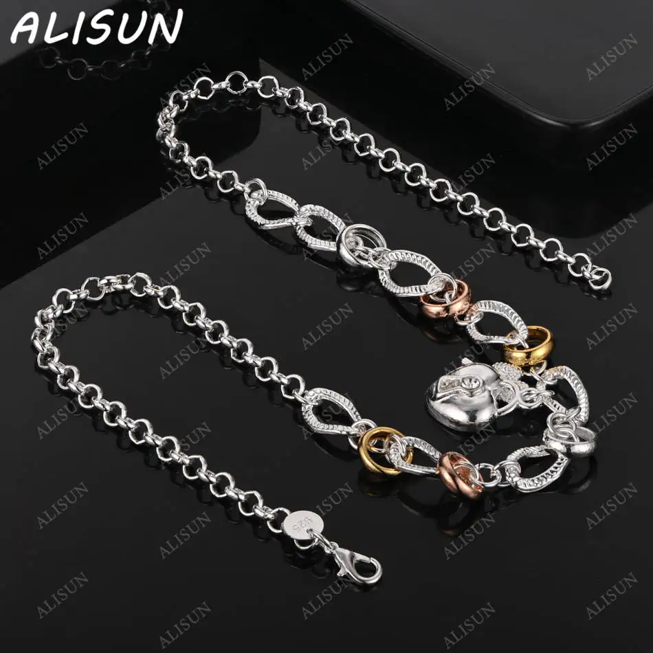 

ALISUN 925 Sterling Silver 50cm Design Love Chain Necklace For Women Charm Trend Birthday Gifts Fashion Party