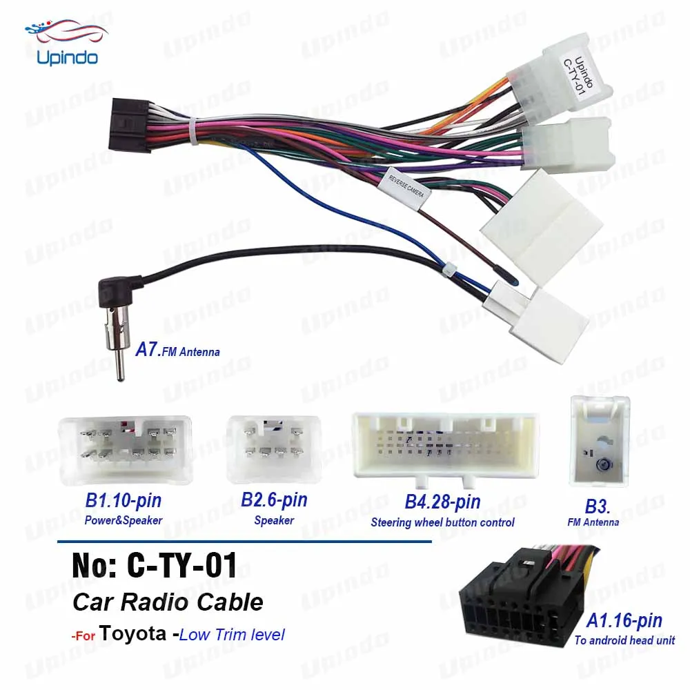 Car Radio Cable for TOYOTA Corolla Highilander VIOS YARIS 16pin Power Wiring Harness DVD GPS Android Multimedia Player Connector