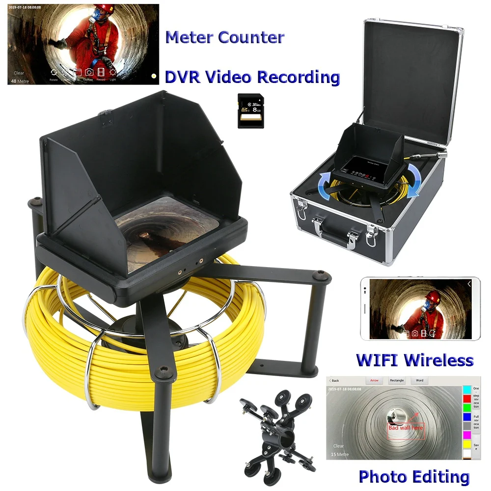 

7 Inch Touch Screen Industrial Pipe Sewer Inspection Video HD 1080P Camera With Meter Counter / DVR Function / WIFI Wireless