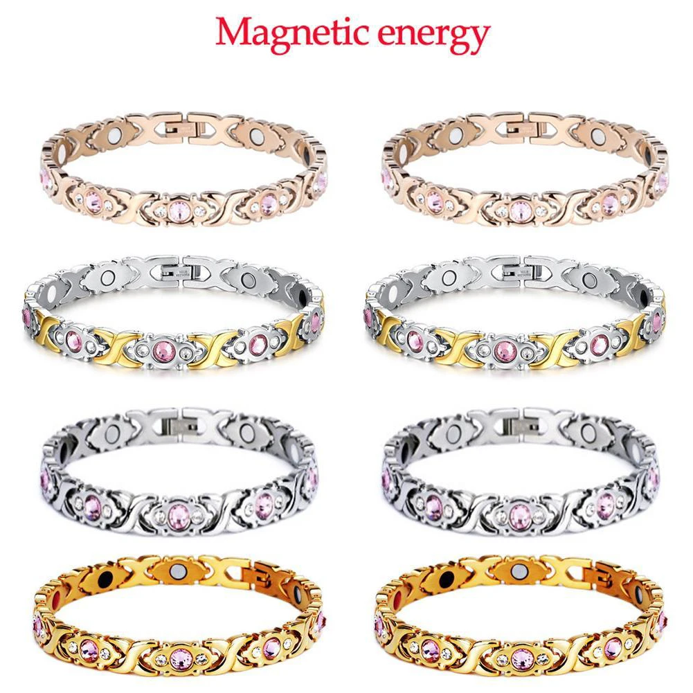 Comprimento ajustável pulseira magnética para mulheres moda ímã energia holograma tornozeleiras para artrite pulseira de cristal jóias presente