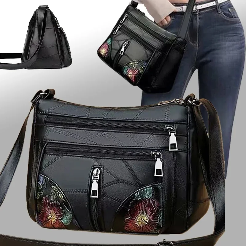 Bolsa transversal feminina de couro pu com estampa floral, bolsa de ombro leve para viagens, compras, uso diário casual