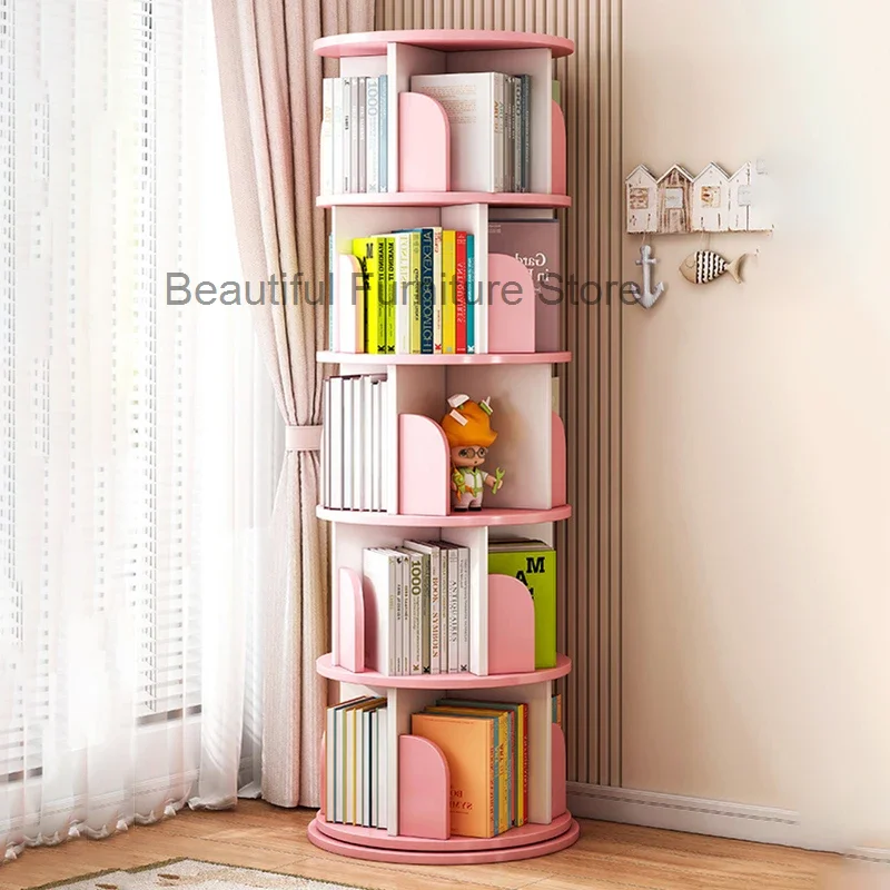 Wood Mobile Rotating Bookshelf Minimalist Makeup Geometric Units Toddler Bookshelf Modern Display Estante Furniture Living Room