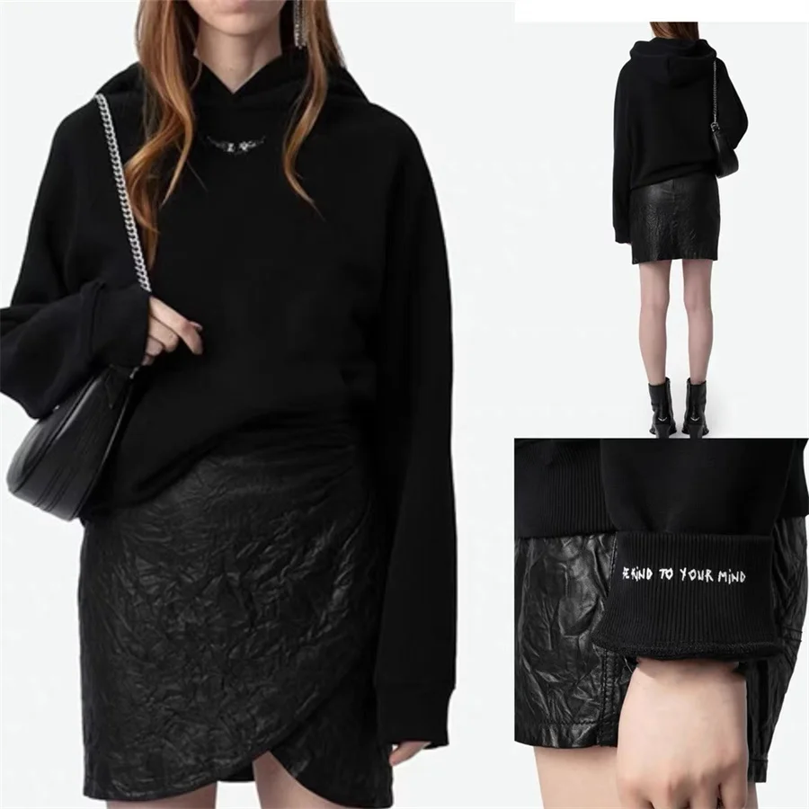 2026 Women Solid Color Warm Hoodies Wings Hot Diamond Fashion Plush Pullover Tops Fashion New