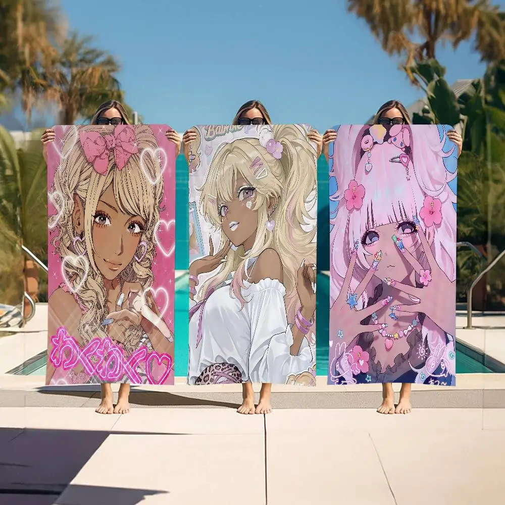 Gyaru Subculture Girls ANIME Retro Big Microfiber Beach Towels Quick Dry Towel Sand Beach Towels Pool Towel