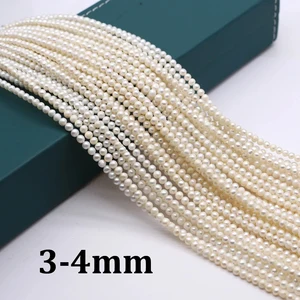 3-4mm Round Natural Freshwater Pearl White Nucleated Pearls Spacer Beads for Jewelry Making DIY Necklace Bracelet Accessories 10 best sales white pearl - №5