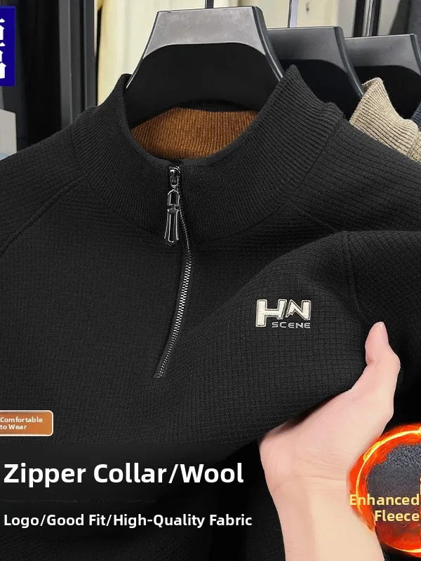 

Thiened Fce теплый шерстяной свитер, мужской воротник на молнии, осенне-зимняя верхняя одежда, повседневная одежда Sle Busin, повседневная мода