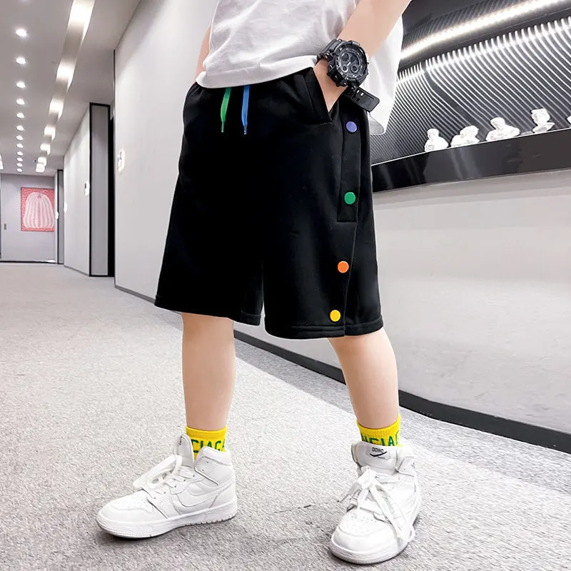 

Korean Knee Length Pants New Arrival Summer Kids Boys Sports Mid-Waist Shorts Football Children's Casual Solid Color Sweatpants