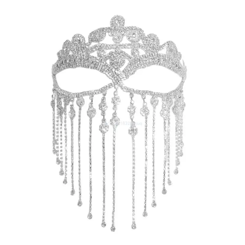 Exaggerated Tassels Veil Mask Women Chain Face Mask Crystal Rhinestones Mask Dropship