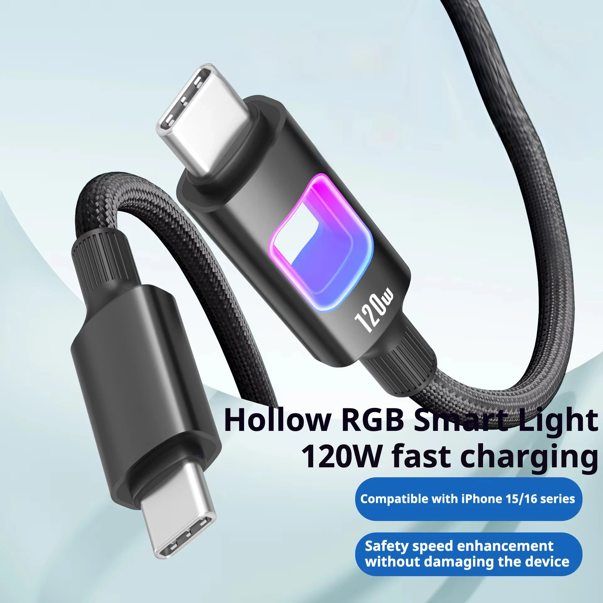 

1.5m/2m Usb C Type C Cable PD 120W Type-C Fast Charging Data Cord Cable for MacBook iPad iPhone 15 16 17 PRO MAX Samsung Xiaomi